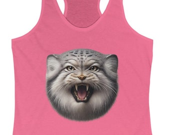 Pallas Cat Wild Growl - Women's Ideal Racerback Tank Top, Pallas Cat Lover, Cat Lover, Catz of TikTok, Catz, Manul, Pallas Cat Art
