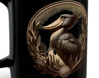 Shoebill Stork Coffee Mug: Regal Crest Emblem, Bird Lover Gift