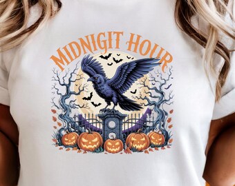 Midnight Crow Halloween Tee: Spooky Pumpkin & Birds Comfort Colors Shirt