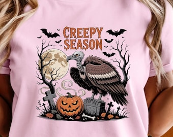 Vulture Halloween Comfort Colors Tee: Spooky Graveyard Bats Shirt