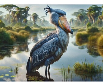 Shoebill Stork Bath Mat: Serene Swamp Design