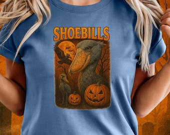 Shoebill Storks Halloween T-Shirt: Spooky Pumpkin & Birds Comfort Colors Tee