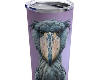 Shoebill Stork Tumbler: Fluffy Face, Periwinkle Gradient - 20oz