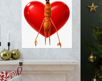 Marcus the Worm Valentine's Day Poster | Whimsical Heart Art