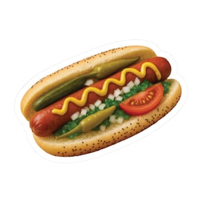 Hot dog in stile Chicago, vinile, cibo per gli amanti di TikTok, decorazioni per Bush Baby, adesivi a forma di animaletto, amanti degli hot dog, Windy City