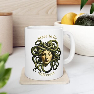 Medusa Stare to be Different Coffee Mug, Greek Mythology, Greece History Gift, Ceramic Mug, 11oz, Snakes, Goddess Medusa Mug, Gifts for her