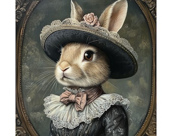 Victorian Bunny Portrait Poster: Whimsical Animal Wall Art