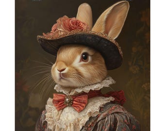 Victorian Bunny Portrait Poster: Whimsical Animal Wall Art