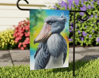 Banner de jardín de cigüeña picozapato: arte con lápices de colores, regalo para amantes de las aves