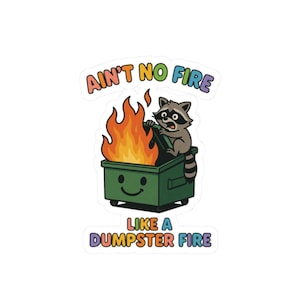 Ain&#39;t No Fire Like a Dumpster Fire Raccoon Stickers, Dumpster Fire Sticker, Raccoon Lover Gift, Funny Animal Sticker, Cute Animal Sticker