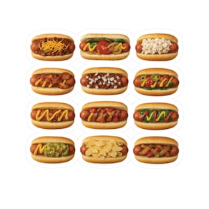 ホットドッグのキスカットステッカー（グルメ好き向け） - シカゴドッグ、メンフィスドッグ、BBQマストハブ、ポテトサラダ、マスタード、ケチャップ、玉ねぎ