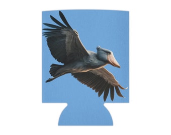 Shoebill Stork in Flight Can Cooler - Unique Bird Design Drink Holder, Prehistoric Bird, Bird Lovers, Birds of TikTok, Lite Blue