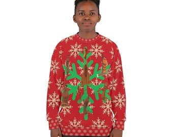 Marcus the Worm Snowflake Sweatshirt, VR Chat Lover AOP Ugly Red Holiday Pattern