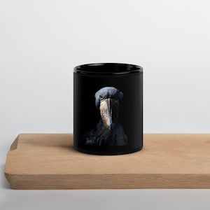 Shoebill Stork Black Glossy Mug