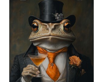 Victorian Frog Martini Poster: Whimsical Animal Art Print