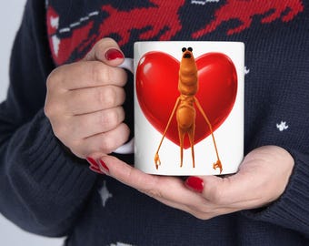 Macus the Worm Valentine's Day Red Heart Mug | Ceramic Coffee Cup, 11oz & 15oz