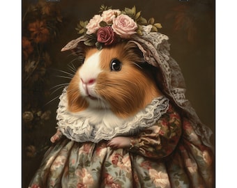 Victorian Guinea Pig Poster: Female Portrait with Floral Dress
