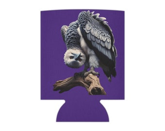 Harpy Eagle Can Koozie - Raffreddatore per lattine con design a forma di pesce persico capovolto, Amante dell'Aquila Arpia, Amanti degli uccelli, Uccelli di TikTok, Viola scuro