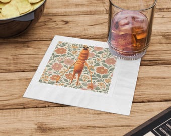 Marcus the Worm Vintage Floral Napkins | White Cocktail Napkins