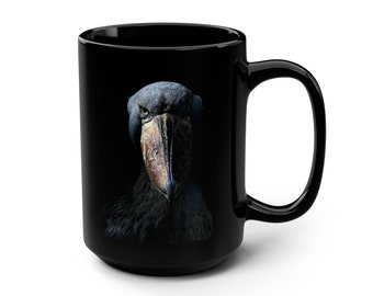 Shoebill Stork Coffee Mug: Black Glossy Ceramic, Bird Lover Gift
