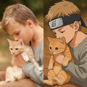 Portrait personnalisé d'anime Naruto | Dessin Ninja personnalisé | Art du village caché des feuilles pour couples, familles et animaux de compagnie