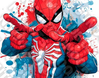13er Set Aquarell Spider SuperHeld PNG – Splash Clipart für T-Shirt & Tassen Sublimation – Sofortiger digitaler Download