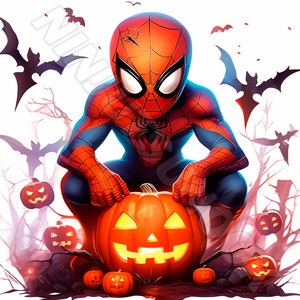 Set of 7 Halloween Spiderman Spiderman for Printing, T-Shirts, Posters and Stickers - SVG, PNG GOLD