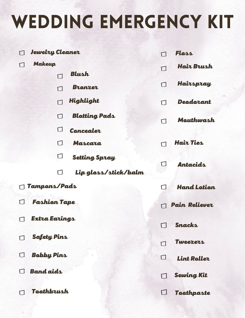 Wedding Emergency Kit Checklist Etsy