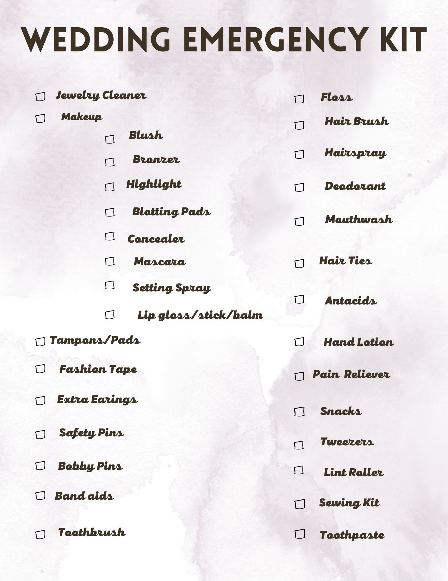 Wedding Emergency Kit Checklist Etsy