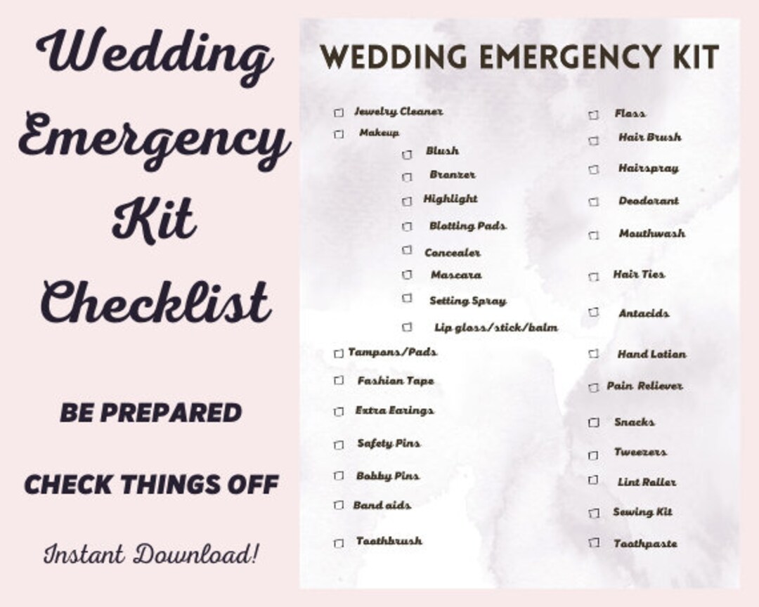 Wedding Emergency Kit Checklist Etsy