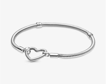 Pandora Heart Clasp Snake Chain Bracelet, Minimalist Charm Bracelet, Handmade Everyday S925 Sterling Silver Bracelet,The best Gift for her