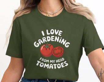 Zabawna koszulka ogrodnicza, Uwielbiam ogrodnictwo z mojej głowy Pomidory, Uroczy T-shirt z Pomidorem, Prezent dla Ogrodnika, Zabawna koszulka ogrodnicza