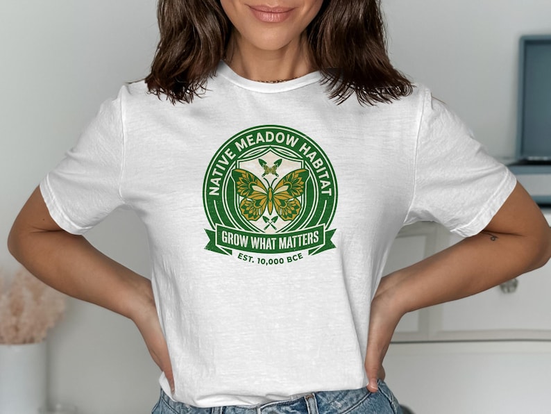 Green and yellow shield logo with "NATIVE MEADOW HABITAT GROW WHAT MATTERS EST. 10,000 BCE".