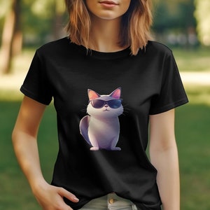 Cat With Sunglasses T-Shirt, Cool Cat Graphic Tee, Unisex Stylish Cat Lover Top, Hipster Cat Summer Wear, Trendy Animal Shirt Gift