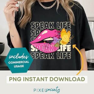 Speak Life Christian PNG: Retro Butterfly Flowers Design (Digital Download)