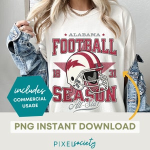 Alabama Crimson Tide Football Season PNG: Retro Fan Design (Digital Download)