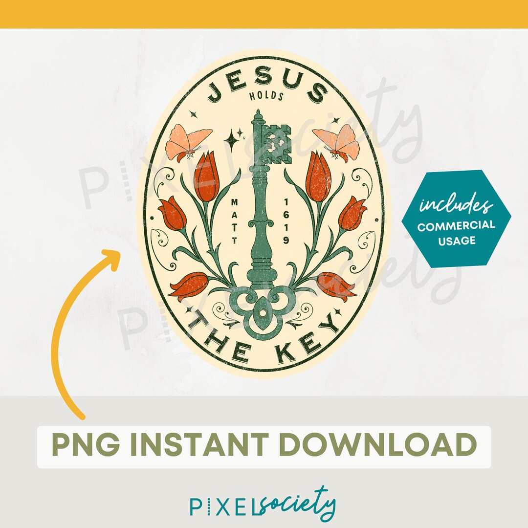 Christian Jesus Holds the Key PNG, Floral Christian PNG Sublimation ...