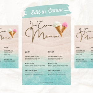 Ice Cream Menu template, digital menu design, editable Canva template, colorful menu template, digital download menu template