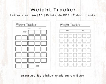 Weight Tracker Printable, Daily Weight Journal, Weight Log, Weight Loss Tracker, A4/A5/Letter Size, Instant Download, Digital Download