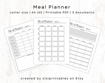 Meal Planner Printable, Meal Tracker, Weekly Food Diary, Food Journal, Meal Plan, Menu Plan