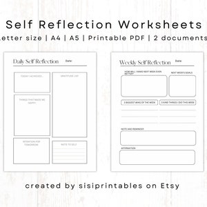 Self Reflection, Daily Reflection, Weekly Reflection, Reflection Worksheet, A4/A5/Letter Size, Self Reflection Journal