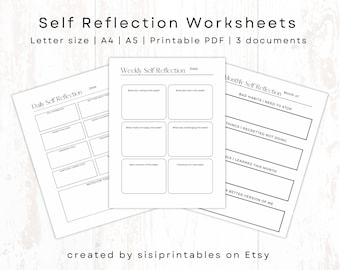 Daily Reflection, Weekly Reflection, Monthly Reflection, Reflection Worksheet, A4/A5/Letter Size, Weekly Review, Monthly Review