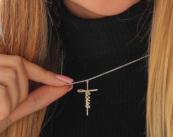 Jesus Cross Necklace: 14K Gold or Sterling Silver Christian Jewelry