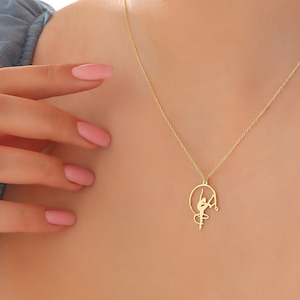 Dainty Tiny Ballerina y2k Necklace, Custom Minimalist Ballet Jewelry, Delicate Dance School Teacher Pendant, 14K Solid Gold and Silver Gift