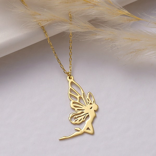 Cute Fairy Necklace, Minimalist Fairy Jewelry, Fairy Pendant, Tinker Bell y2k Necklace, Fairy Earrings Bracelet, Gift for Her, 14K Gold Gift