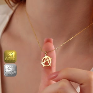 Anarchy Sign Necklace: 925 Sterling Silver or 14K Solid Gold, Y2K Jewelry