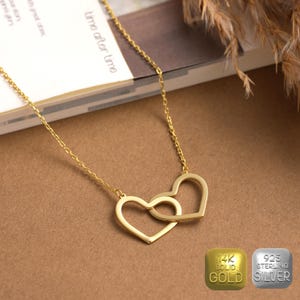Interlocking Hearts Necklace - Double Heart Pendant, Romantic Gift for Wife, Girlfriend, Anniversary, Valentine&#39;s Day Jewelry in Silver/Gold