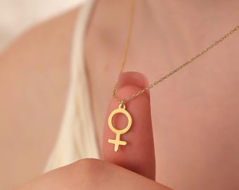 Feminist Venus Symbol Necklace: Sterling Silver or Gold Female Power Pendant