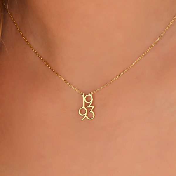 Dainty Personalized Angel Number Necklace, Custom Minimalist Birth Year Jewelry, Delicate Lucky Pendant, 111 222 333 444 555 666 777 888 999