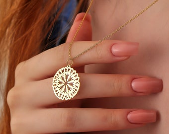 Helm of Awe Necklace: Sterling Silver or 14K Solid Gold Viking Aegishjalmr Amulet